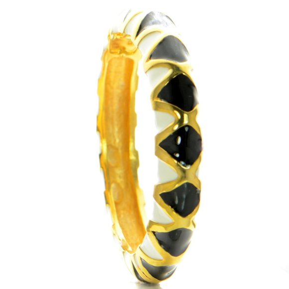 Kenneth Jay Lane KJL Polished Gold Black & White Enamel Bangle Bracelet - Picture 1 of 6